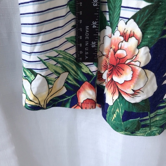 Chico’s Keyhole Striped Paradise Palm Dress Sz L Short Sleeves Stretch Tropical - Picture 15 of 15